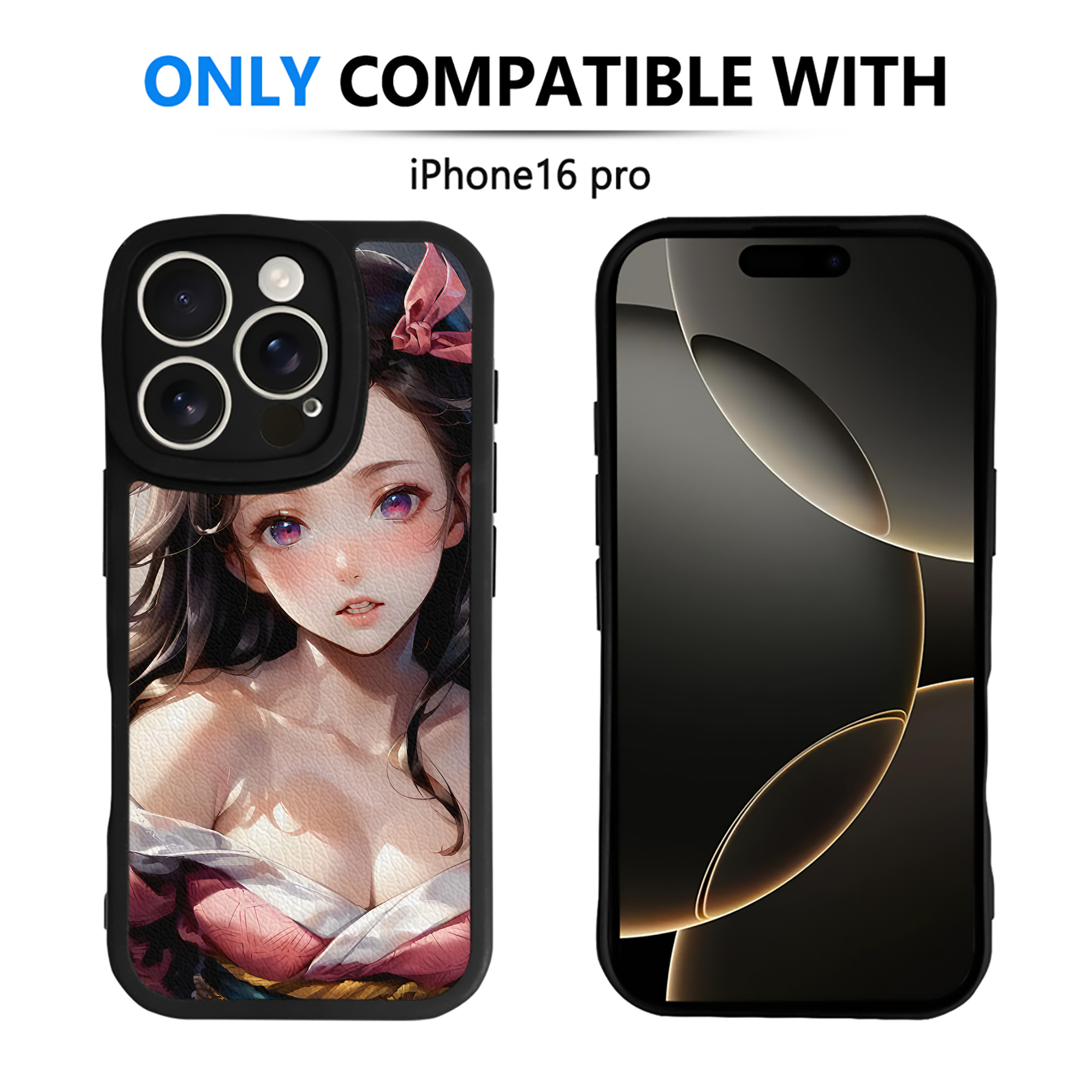 （画像用） 鬼滅の刃（きめつのやいば）竈門 禰󠄀豆子／かまど ねずこ Kamado Nezuko 【iPhone 16シリーズ対応】シリコンスマホケース（レザー調） 材質：シリコン